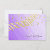 Music Bat Mitzvah Paarse gouden reactie RSVP Kaartje (Achterkant)