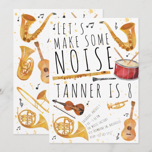 Music Birthday Party Uitnodiging (Voorkant / Achterkant)