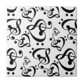 Music Clef Hearts Black en White Pattern Tegeltje (Voorkant)