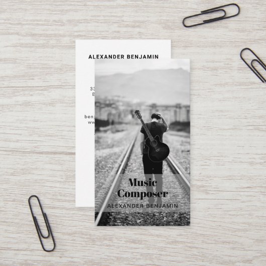 Music Composer Photo QR Code Carte de visite (Devant/Arrière en situation)