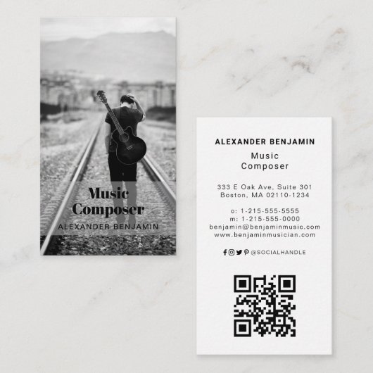 Music Composer Photo QR Code Carte de visite (Devant / Derrière)