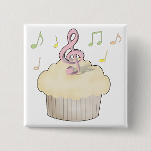 Music Cupcake Vierkante Button 5,1 Cm