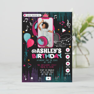 Music Dance Party Photo Birthday Invitation Kaart