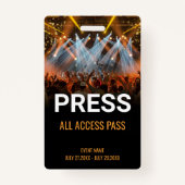 Music Festival Press All Access Pass Event ID Badge (Voorkant)