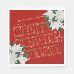 Music Gold White Poinsettia Hymn Kerstmis Servet