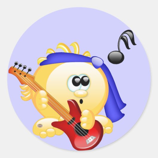 Music Guitar Player Ronde Sticker (Voorkant)