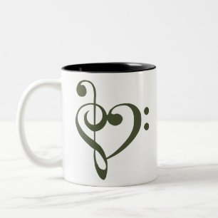 Music Heart Treble Bass Clef Heart - Chive Tweekleurige Koffiemok