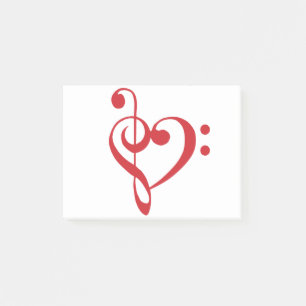 Music Heart Treble Bass Clef Heart - Scarlet Post-it® Notes