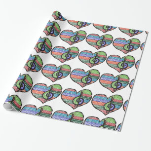 Music Heart Treble Clef Doodle Cadeaupapier