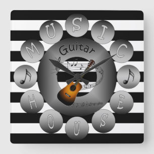 Music House Clock ~Acoustic Guitar ~Spiral Scale ~ Vierkante Klok
