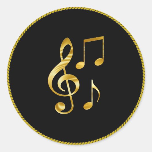 Music icons, gold circle on black, ronde sticker (Voorkant)