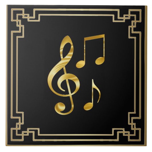 Music icons, gold on black, tegeltje (Voorkant)