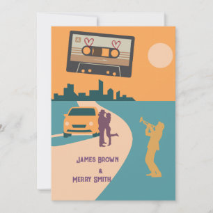 Music Love Sliedjes Cassette Oranje City Wedding Kaart