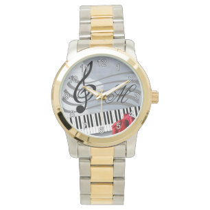 Music Lovers thema Treble sleutel Toetsenbord en R Horloge