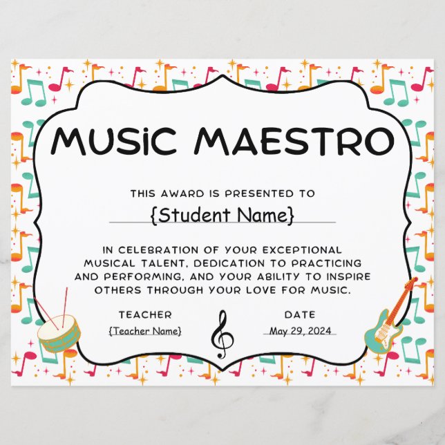 Music Maestro Student Recognition Award (Voorkant)