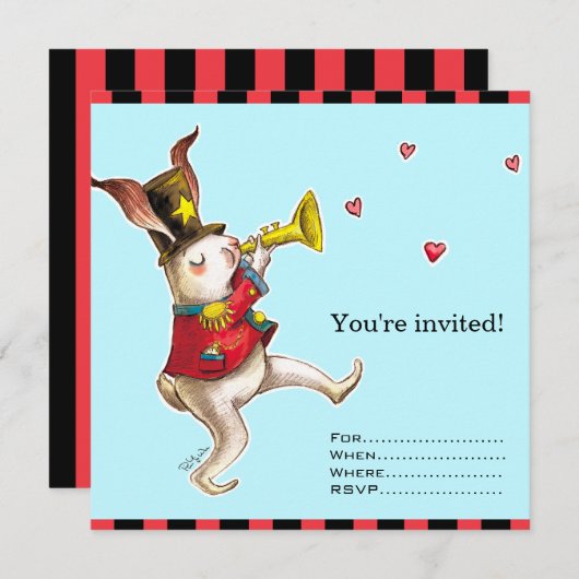 Music Maker ! Carte d'invitation Rabbit (Devant / Derrière)