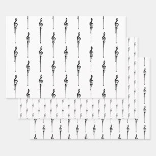 Music Motif Melting Treble Clef Black en White Inpakpapier Vel