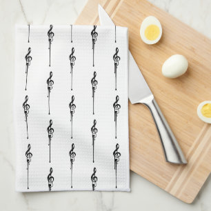 Music Motif Melting Treble Clef Black en White Theedoek