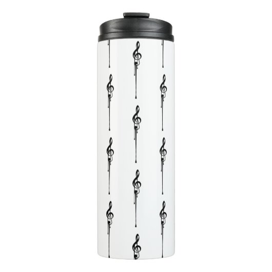 Music Motif Melting Treble Clef Black en White Thermosbeker (Voorkant)
