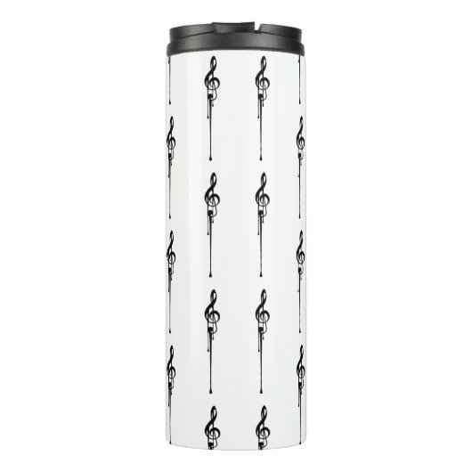 Music Motif Melting Treble Clef Black en White Thermosbeker (Achterkant)