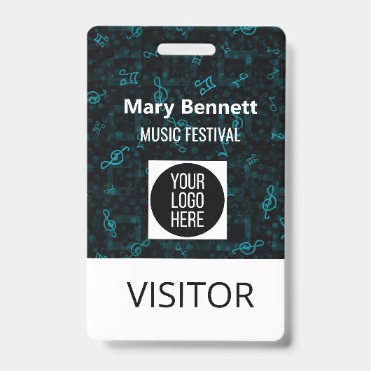 Music Note Pattern Lanyard | Event Badge Holder |  (Voorkant)