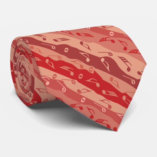 Music Note Stripes Rode Stropdas (Opgerold)