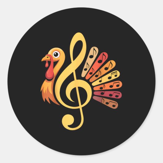 Music Note Symbol Turkey Teacher Fall Thanksgiving Ronde Sticker (Voorkant)