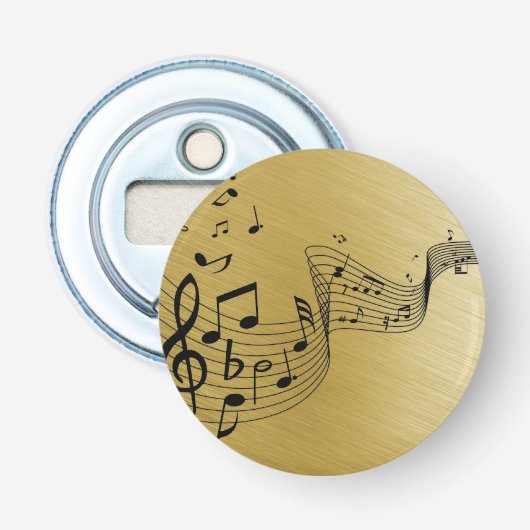 Music Notes Brushed Gold Button Flesopener (Voorkant)