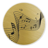 Music Notes Brushed Gold Keramische Knop (Voorkant)