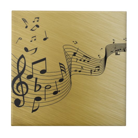 Music Notes Brushed Gold Tegeltje (Voorkant)