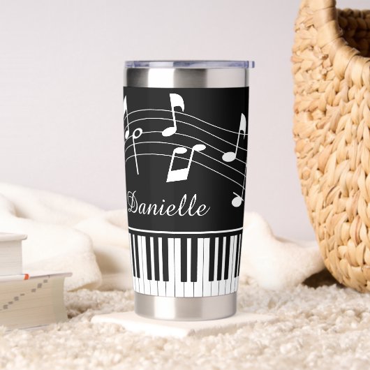 Music Notes Piano Personalized Black White Geïsoleerde Drinkbeker (Woonkamer)