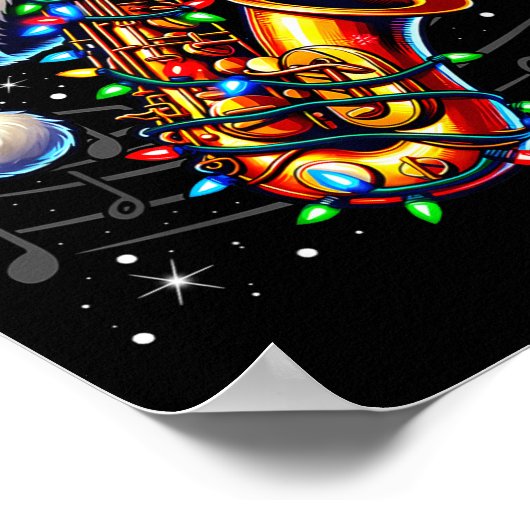 Music Notes Treble Clef Christmas Saxophone Jazz M Poster (Hoek)