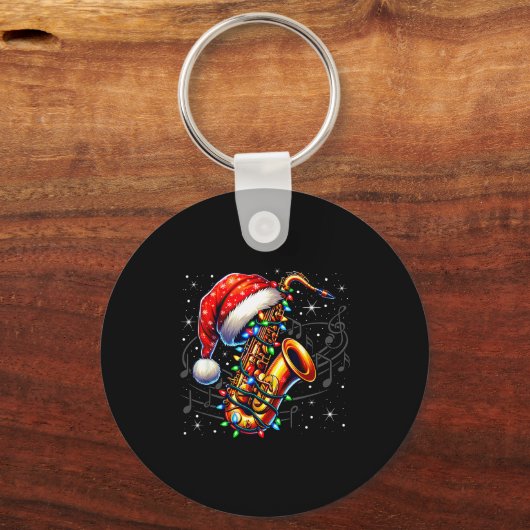 Music Notes Treble Clef Christmas Saxophone Jazz M Sleutelhanger (Voorkant)