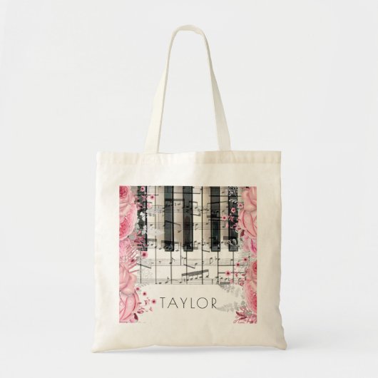 music piano pink flowers name tote bag (Devant)