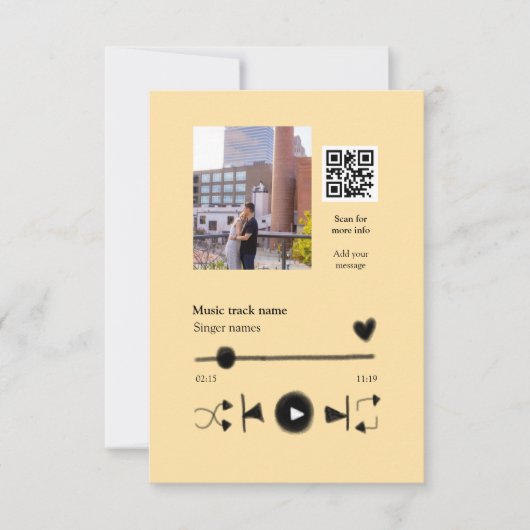Music player personalized couple love q r code tex bedankkaart (Voorkant)