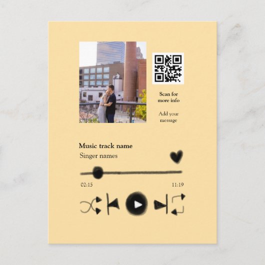 Music player personalized couple love q r code tex briefkaart (Voorkant)