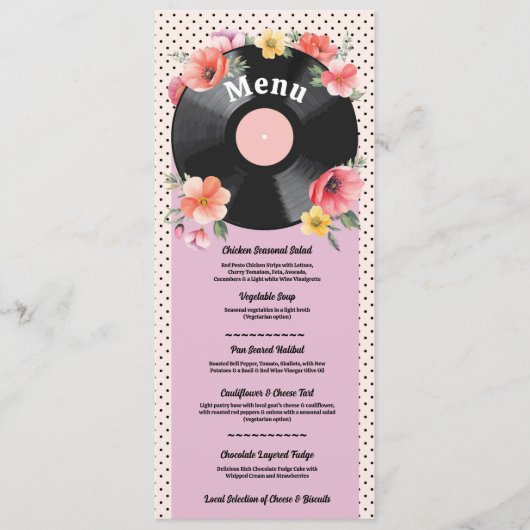 Music Record Mariage Floral 1950s Menu (Devant)