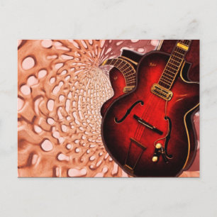 Music Red Guitar Soundwaves Briefkaart