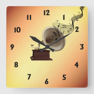 Music Streams uit Gramophone met 12 cijfers Vierkante Klok