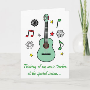 Music Teacher Carte de vacances Guitare et notes