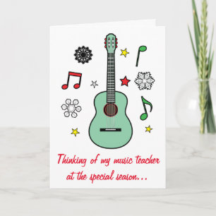 Music Teacher Carte de vacances Guitare et notes