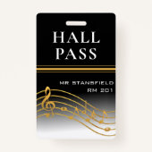 Music Teacher School Classroom Hall Pass Badge (Voorkant)
