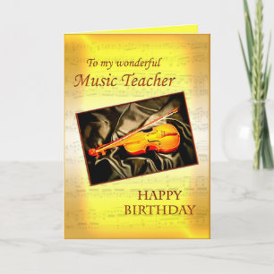 Music Teacherl birthday card with a violin Kaart