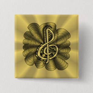 Music Treble Clef Gold Gepersonaliseerd Vierkante Button 5,1 Cm
