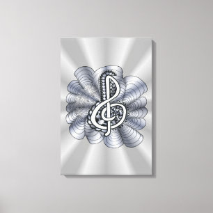 Music Treble Clef Silver Canvas Afdruk