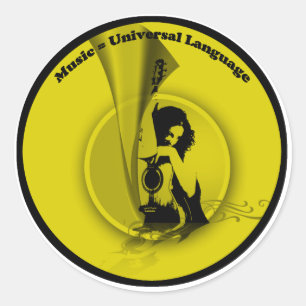 Music Universal Language Yellow Black Ronde Sticker