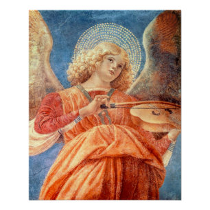 Musical angel playing the violin fresco perfect poster