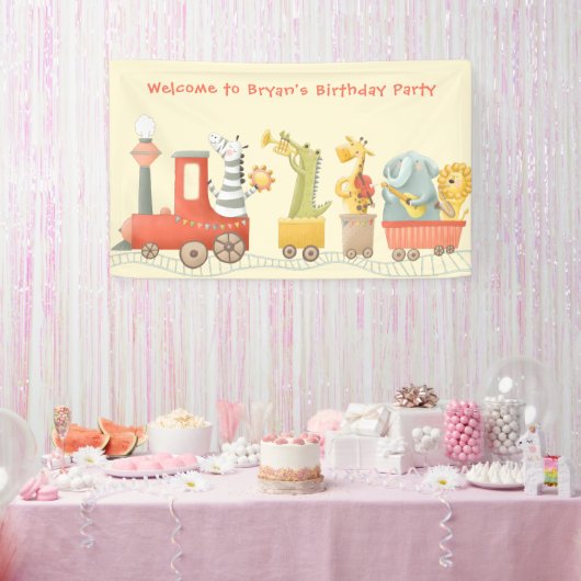 Musical Animal Train Birthday Spandoek (Feest)
