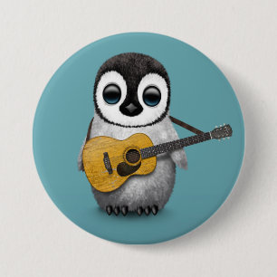 Musical Baby Penguin Speling Guitar Blue Ronde Button 7,6 Cm