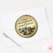 Musical Black & Gold Damask Weddings Ronde Sticker (Envelop)
